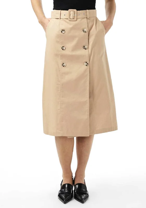 High-end Design Y.A.S Trench Button A-Line Midi Skirt, Ginger Root