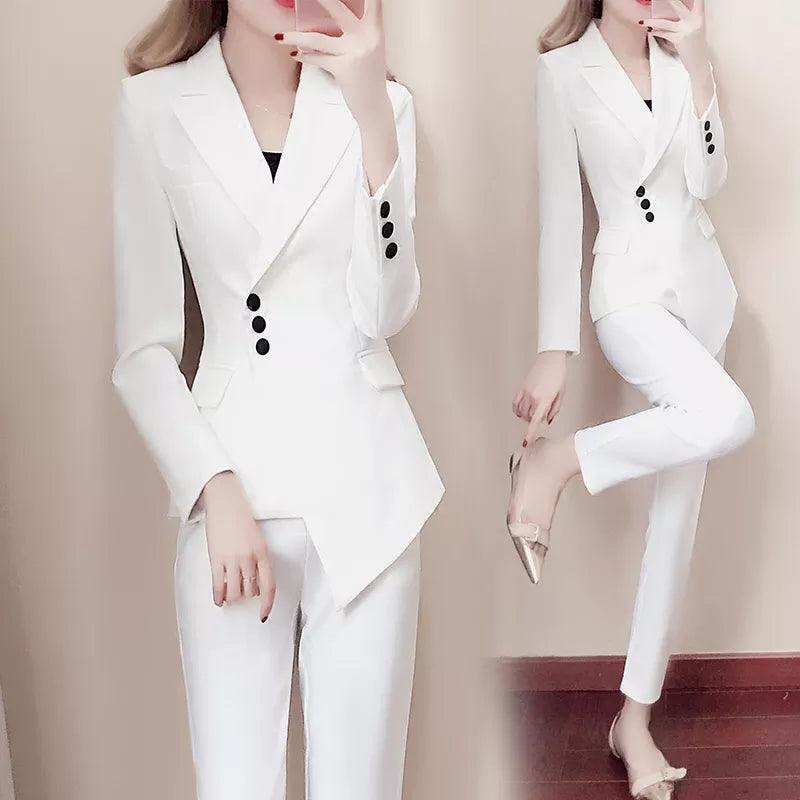 Slim Fit Irregular Women Pant Suit, Side Buttoned