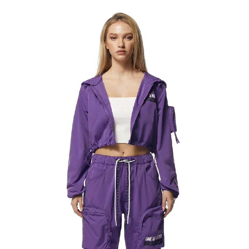 Classic Style Cropped Windbreaker Full Zip Jacket - Concord