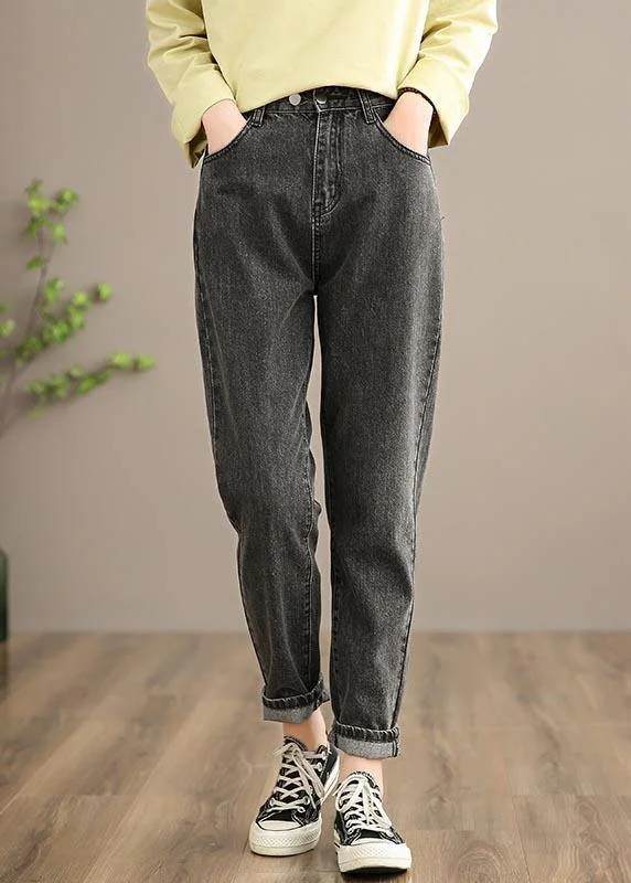 Double-sided Wear Classy Denim Black Pants Spring Elastic Waist Photography Wild Trousers