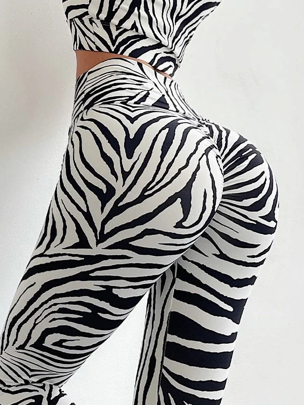 Comfortable Design ZASUWA Female Zebra Pattern Scrunch Bum Leggings