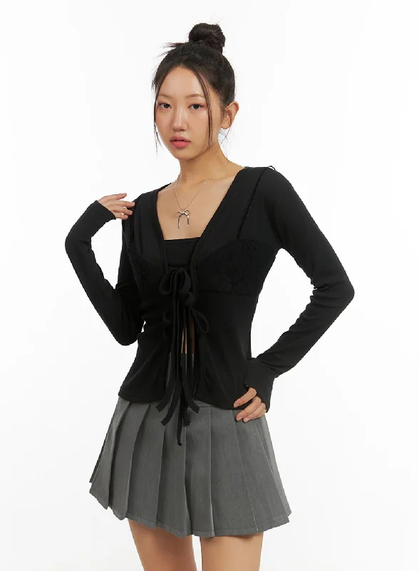 Classic Ribbon Strap Solid Cardigan IS402