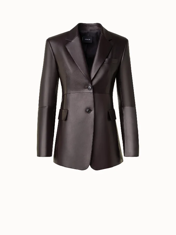 Fashionable And Versatile Long Tailored Leather Blazer Jacket