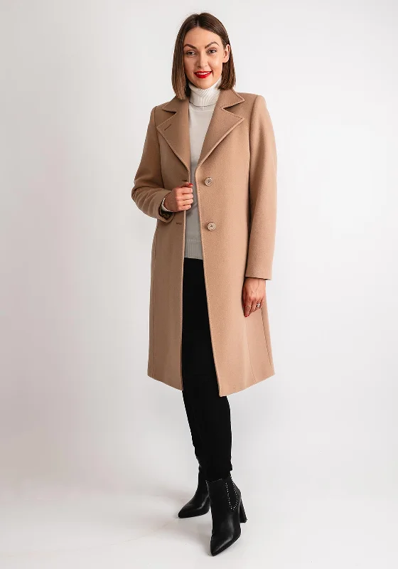 Soft And Comfortable Christina Felix Notch Collar Wool Cashmere Blend Long Coat, Camel