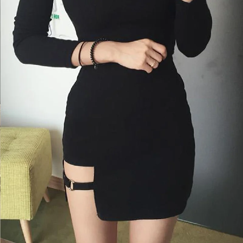 Comfortable Design KLV Women Summer Harajuku Sexy Irregular High Waist Bandage Skirt Female Black Gothic Mini Bodycon Short Skirt Slim Clubwear