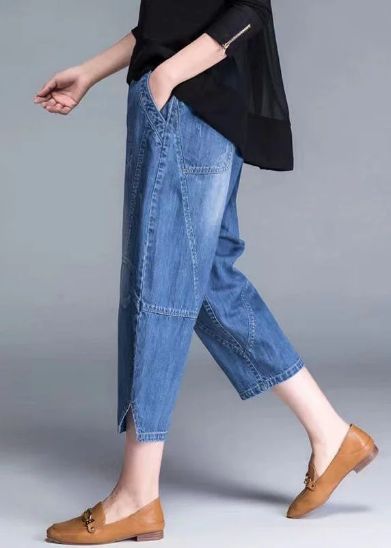 Avant-garde Design Plus Size Blue Pockets Patchwork lantern Fall Denim Pants