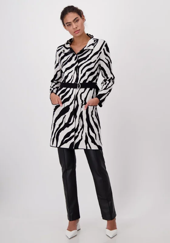 Personalized Clothing Monari Zebra Print Belted Waist Jacket, Black & White