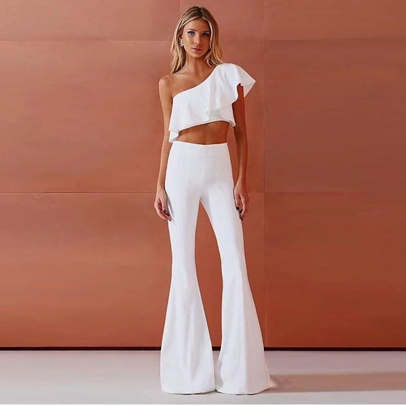 Street Cool Sexy One Shoulder Midriff Baring Two Pieces Suits