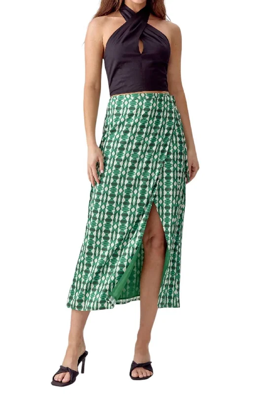 Celebrity Must-have Meredith Wrap Midi Skirt In Green Ivory