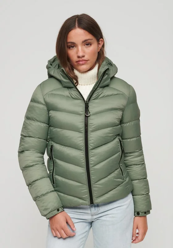 Fashionable And Versatile Superdry Womens Hooded Fuji Padded Jacket, Green