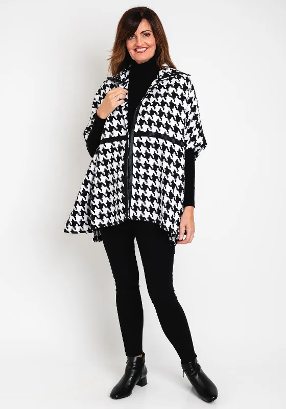 Spiritual Vitality Natalia Collection One Size Houndstooth Cape Style Coat, Black & White