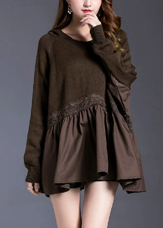 Trendy Items Women Chocolate Patchwork Loose Knit Pullover Spring