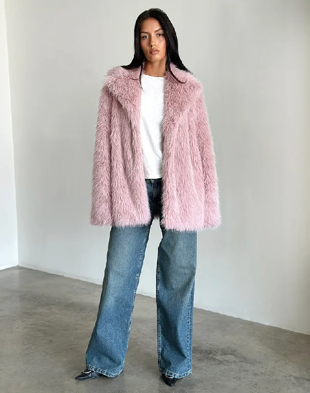 Comfortable And Cold-proof Lupita Jacket in Faux Fur Dusty Pink