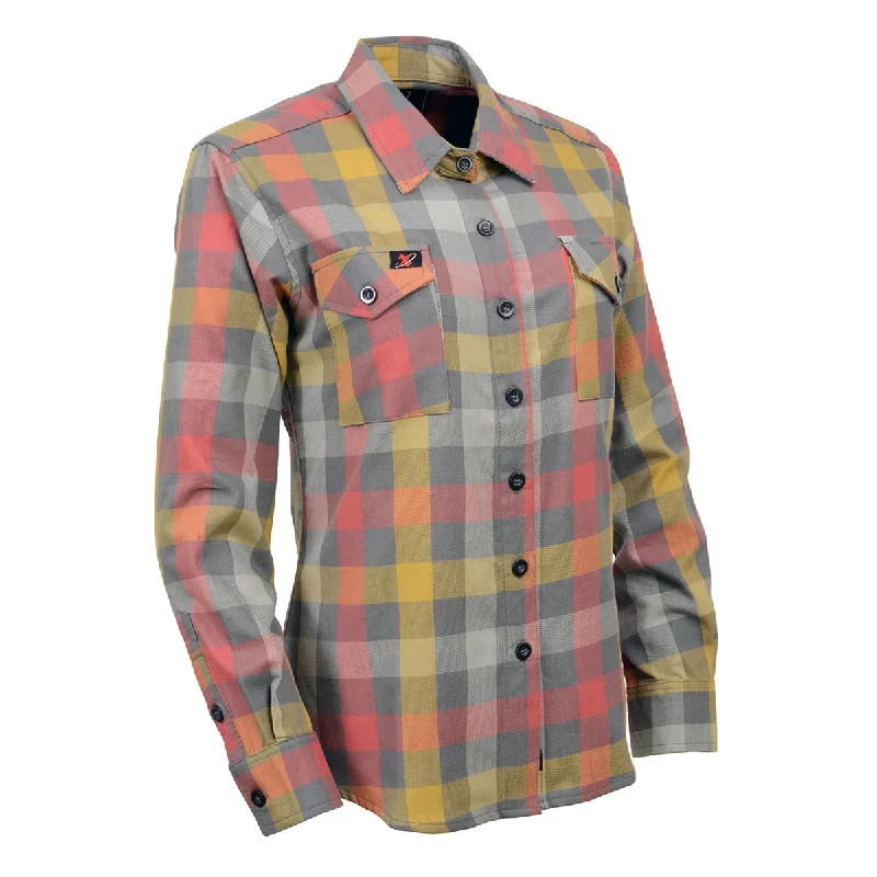 Girl Style Milwaukee Leather Women's Gray and Red with Yellow Long Sleeve Cotton Flannel Shirt MNG21614