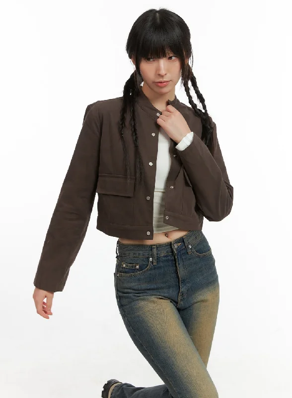 Wearable At Home Or Out Solid Suede Crop Jacket CG419