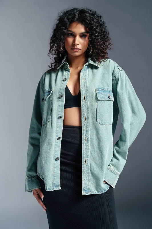 French Style Serene Blue Women's Denim Jacket