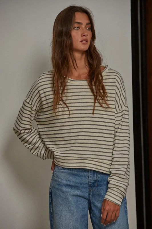 Comfortable And Versatile Ivory Black Striped Top