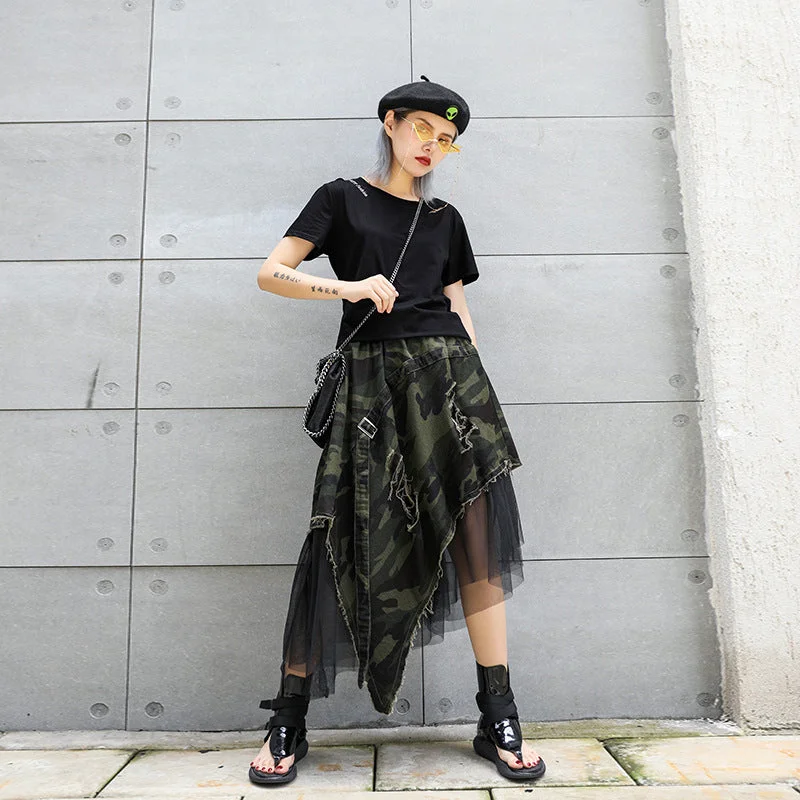 Sweet Style Vintage Camouflage Asymmetrical Summer Skirts for Women