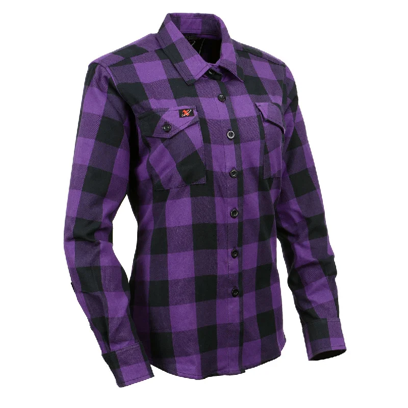 Avant-garde Design Milwaukee Leather MNG21619 Women's Black and Purple Long Sleeve Cotton Flannel Shirt