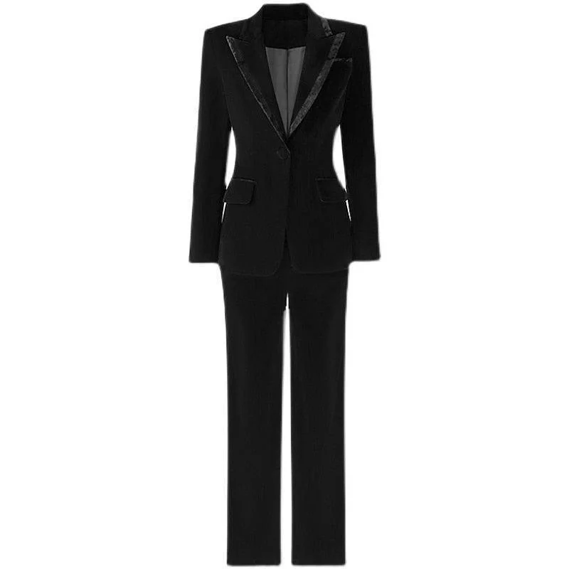 Modern City Black Velvet Pantsuit