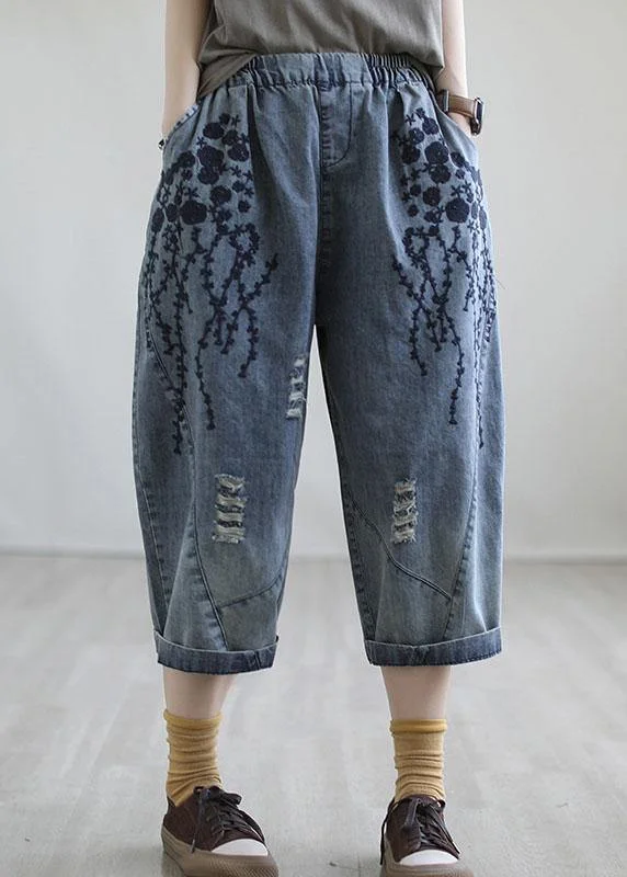 Urban Sense Boho Blue Embroideried Summer Denim Pants