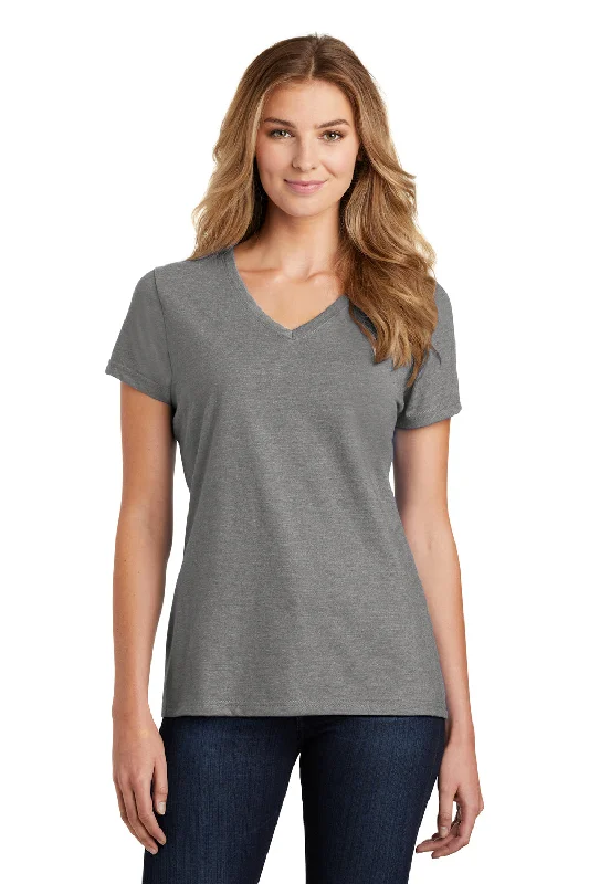 European And American Style Port & Company Womens Fan Favorite Short Sleeve V-Neck T-Shirt - Heather Graphite Grey