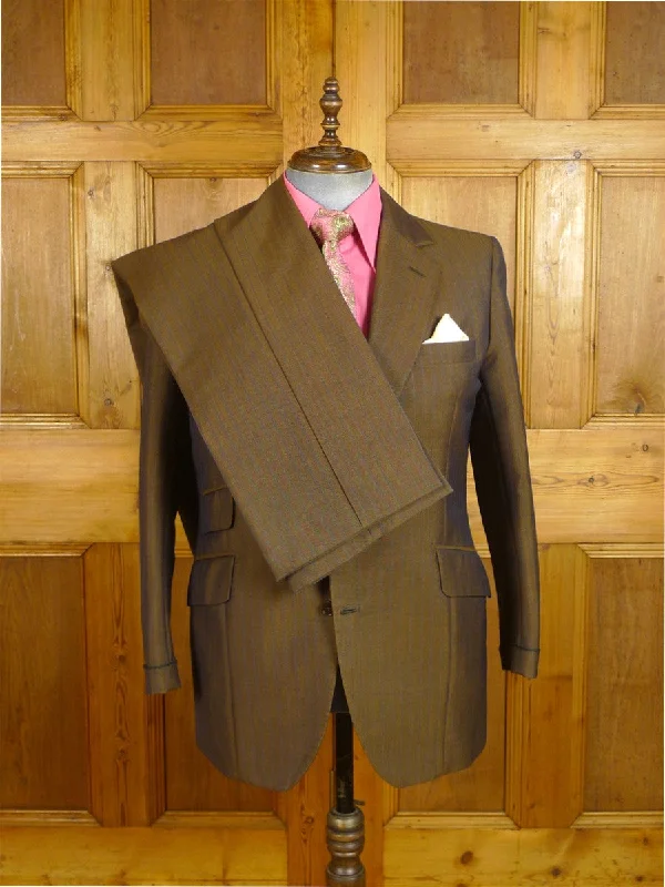 Autumn Selection 24/1109 beautiful 1974 vintage cyril a castle savile row conduit st brown / blue stripe mohair suit w/ paisley linings 43 short to regular