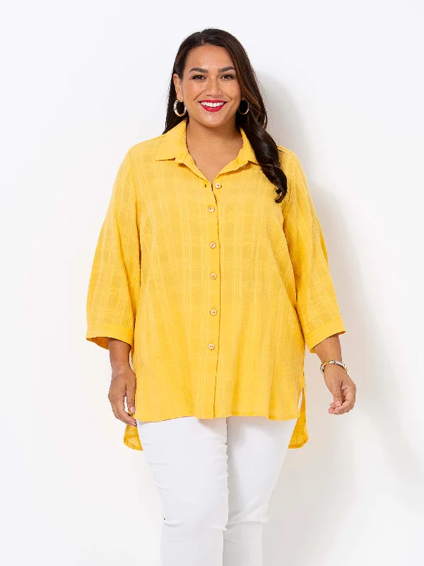 Wearable At Home Or Out Yellow Textured Shirt