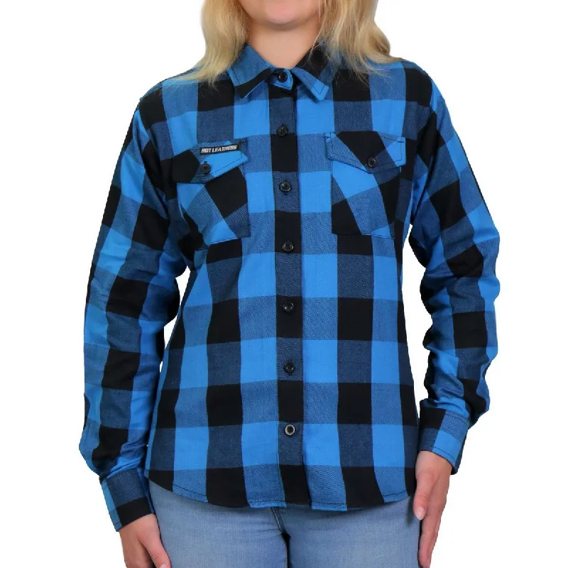 Classic Hot Leathers FLL3004 Ladies Black and Aqua Long Sleeve Flannel