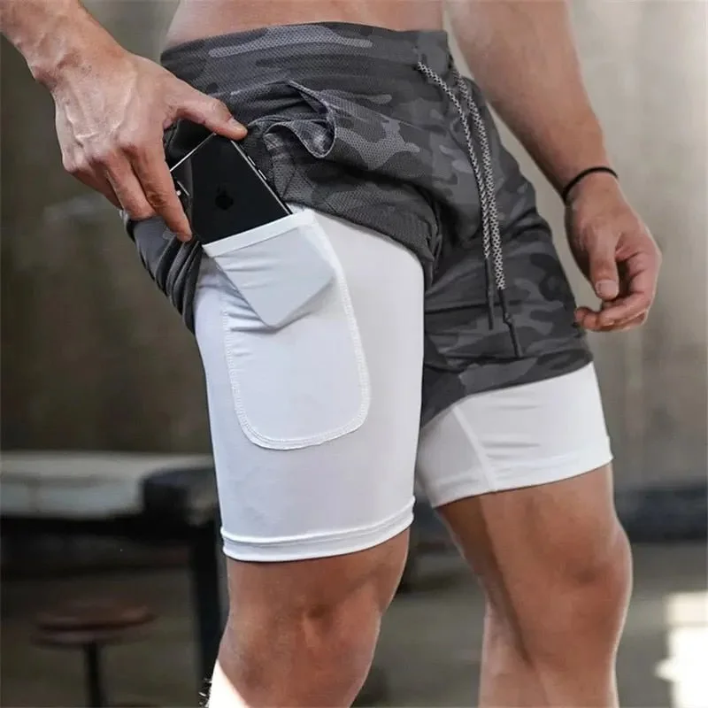 Sports Design Camo 2-in-1 Double-Deck Quick Dry Jogging Workout Shorts for Men