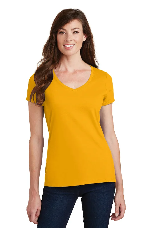 Unique Design Port & Company Womens Fan Favorite Short Sleeve V-Neck T-Shirt - Bright Gold