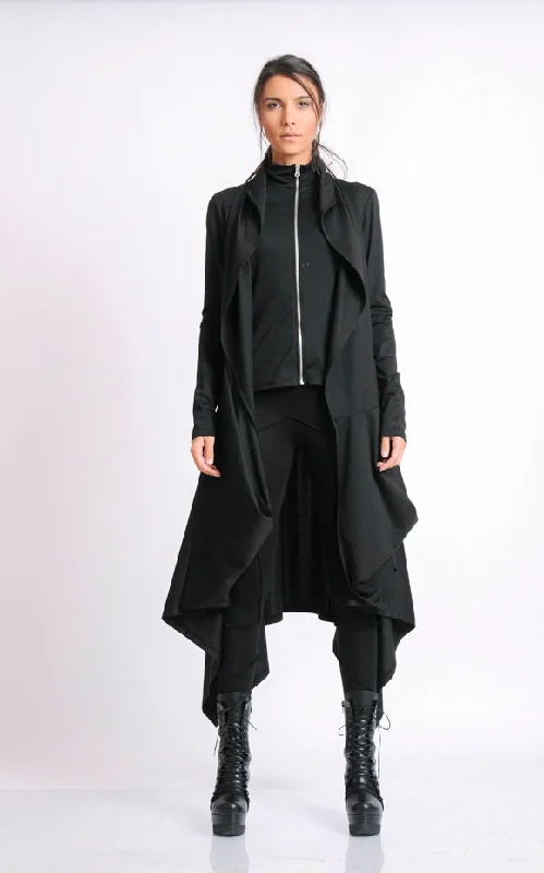 French Retro Black Asymmetric Coat