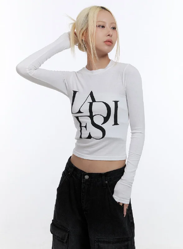 British Fashion Round Neck Slim Fit Long Sleeve Crop Top CO423