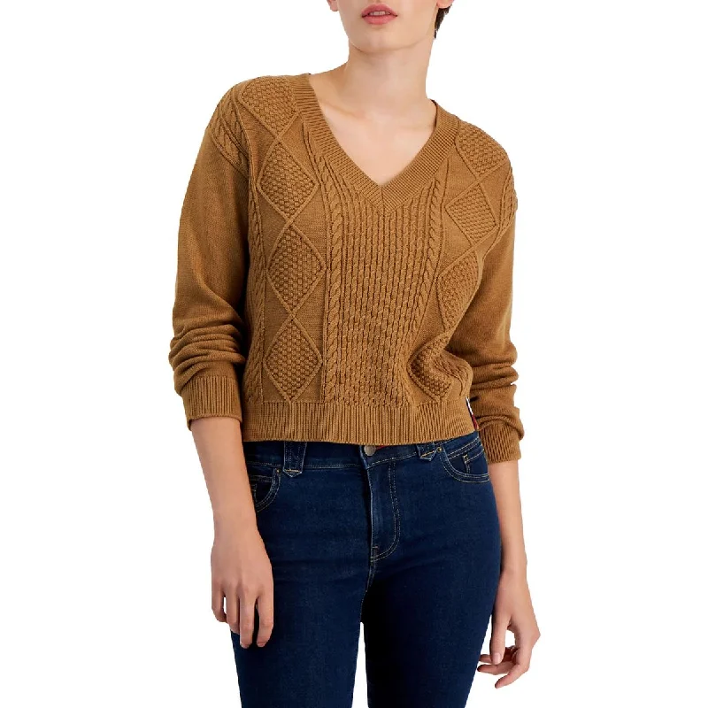 Simple And Comfortable Womens Cable Knit V-neck Pullover Sweater