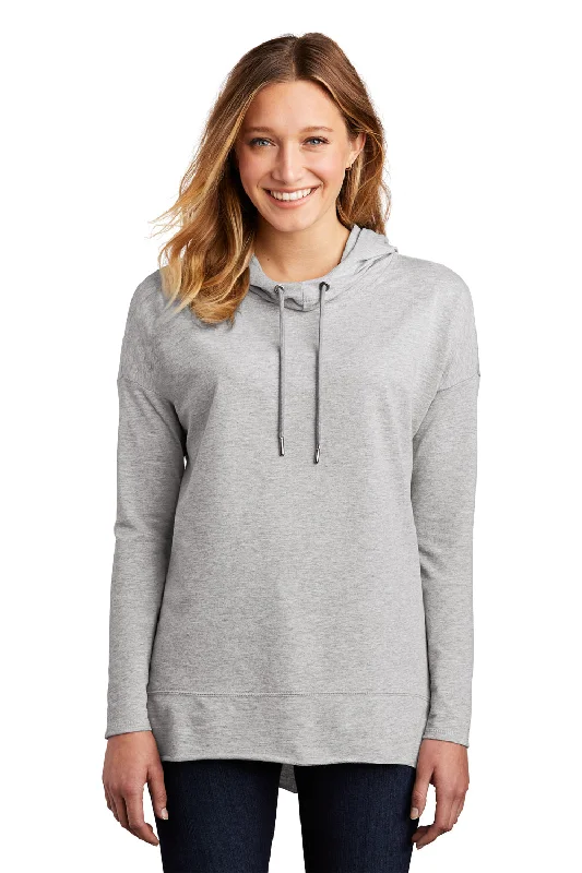 French Retro District Womens French Terry Hooded T-Shirt Hoodie - Heather Light Grey