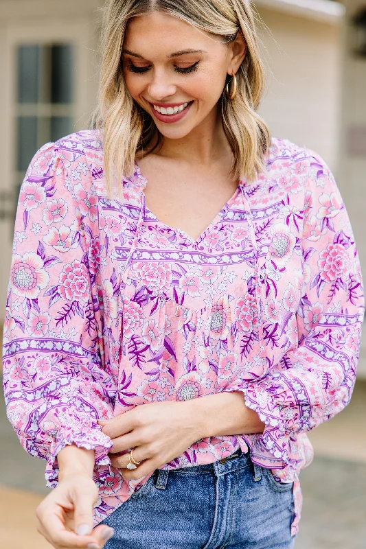 French Style Make It Count Pink Mixed Print Blouse