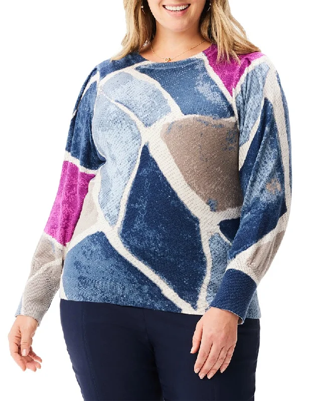 Classic And Versatile NIC+ZOE Plus Printed Tiles Femme Sleeve Sweater