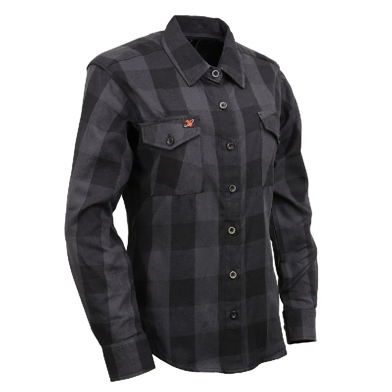 Relaxed And Casual Milwaukee Leather MNG21608 Women's Casual Dark Gray and Black Long Sleeve Cotton Casual Flannel Shirt