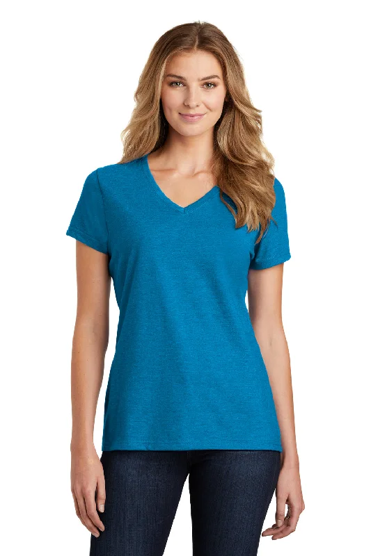 New Products Port & Company Womens Fan Favorite Short Sleeve V-Neck T-Shirt - Heather Sapphire Blue - Closeout