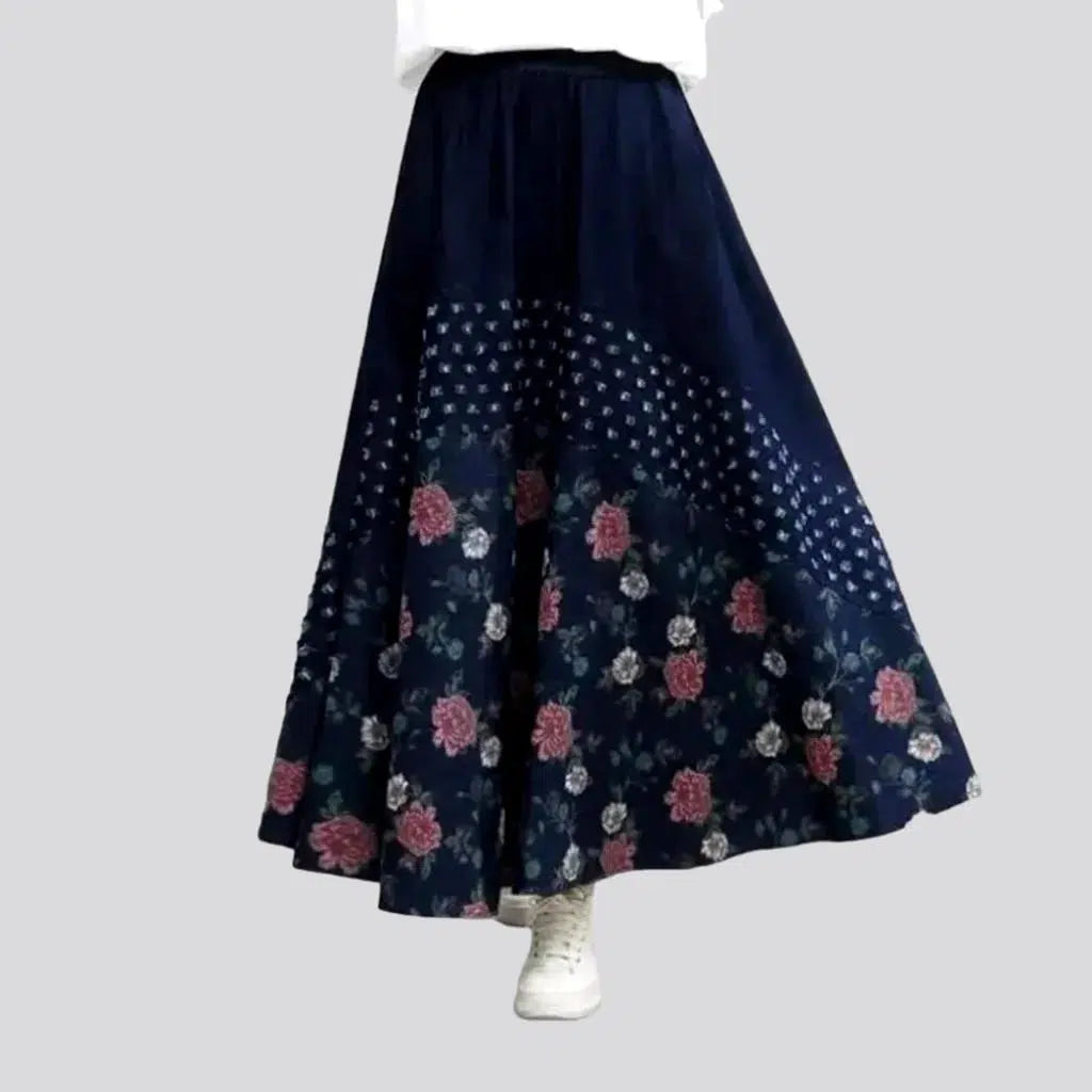 Modern City Flower dark-wash women's denim skirt