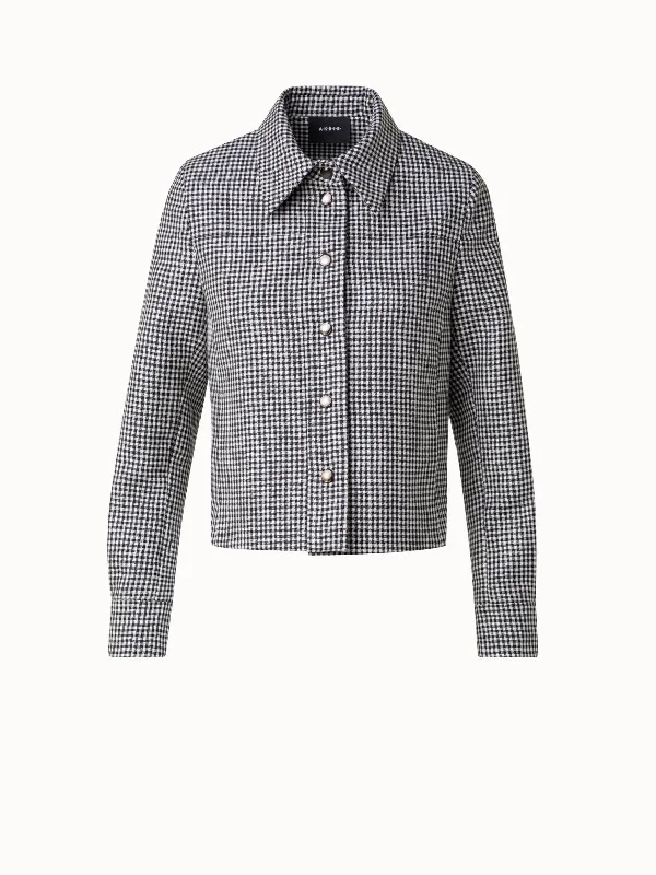 French Style Short Vichy Shirt Jacket in Wool Double-Face