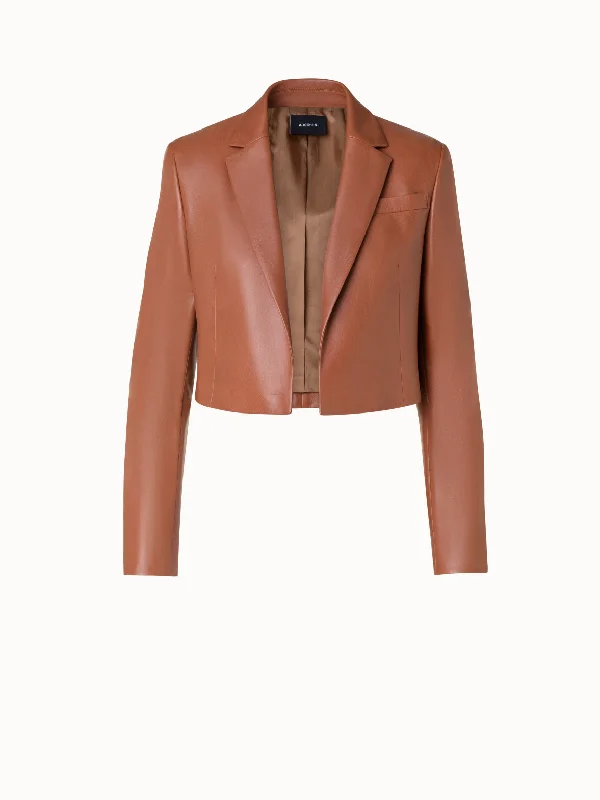 Soft And Comfortable Cropped Leather Jacket with Lapel