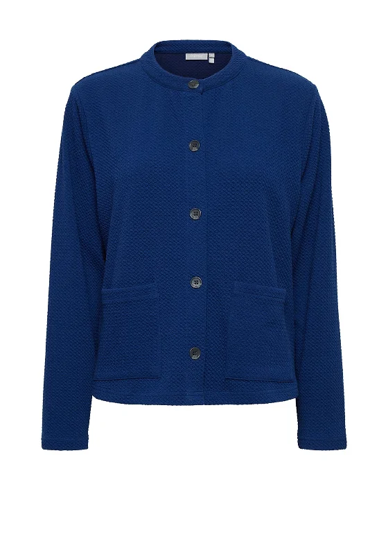 Age-reducing Style Fransa Waffle Knitted Jacket, Bellwether Blue