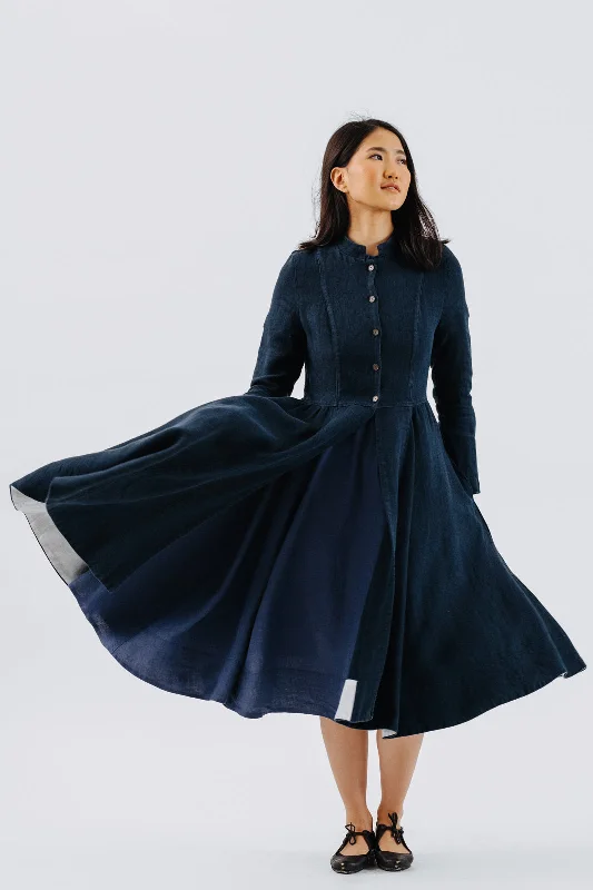 Casual Street Victorian Coat, Twill Linen, Night Navy