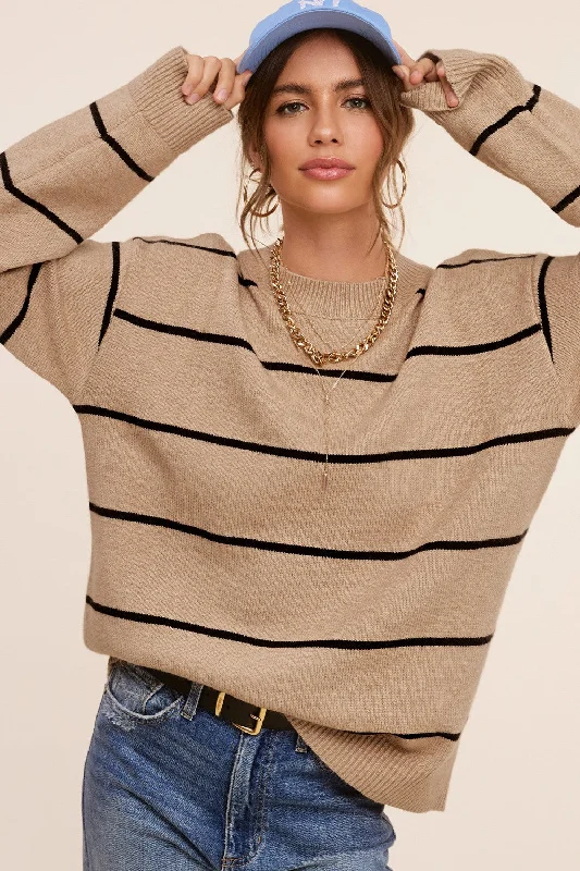 Boutique Recommendation Mocha Striped Mock Neck Sweater