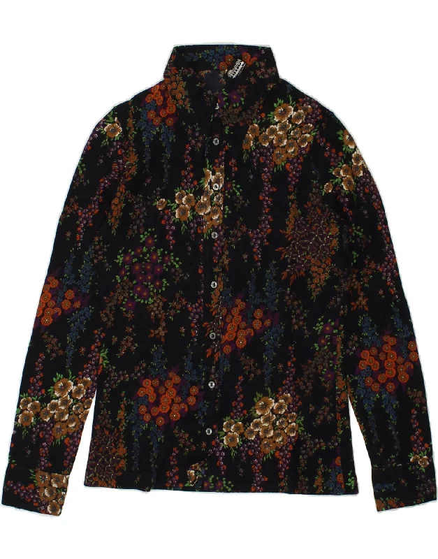 Fashionable And Versatile VINTAGE Womens Shirt IT 46 Large Black Floral