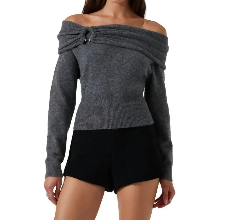 High-quality Fabrics Wylie Off Shoulder Sweater In Charcoal