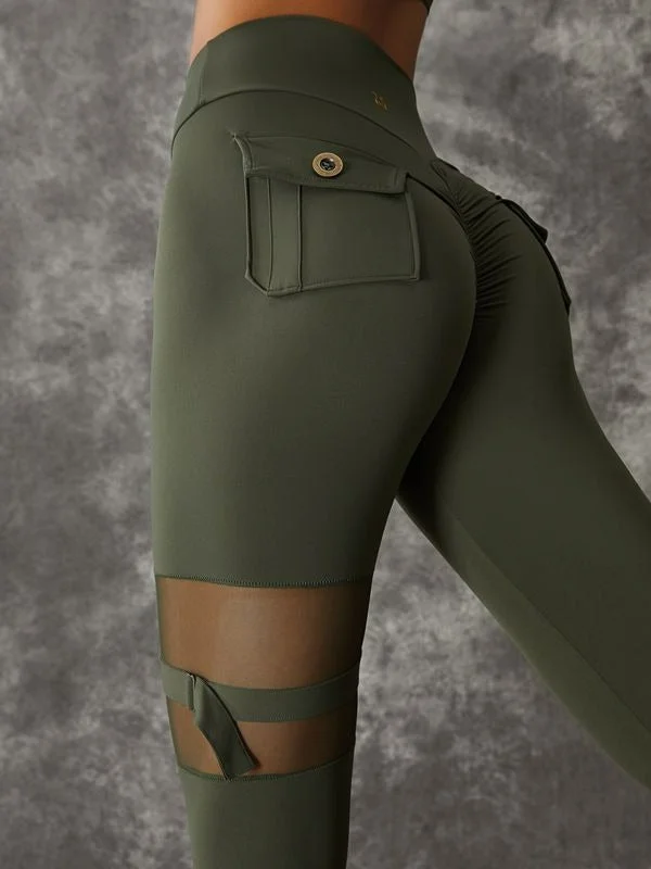 Luxury And Elegant ZASUWA Female Unique Cut Out Pocket Mesh Scrunch Bum Leggings