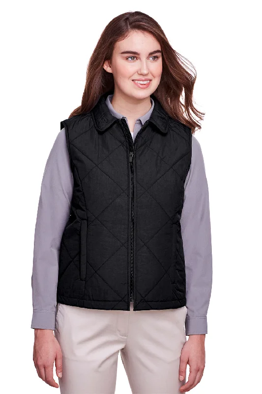 Lazy Style UltraClub Womens Dawson Quilted Water Resistant Full Zip Vest - Black - Closeout