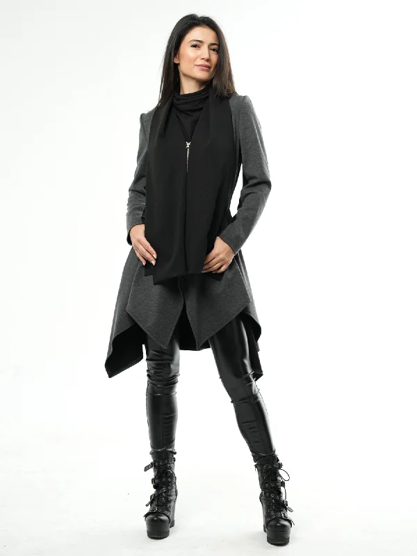 Celebrity Style Asymmetric Coat With Scarf